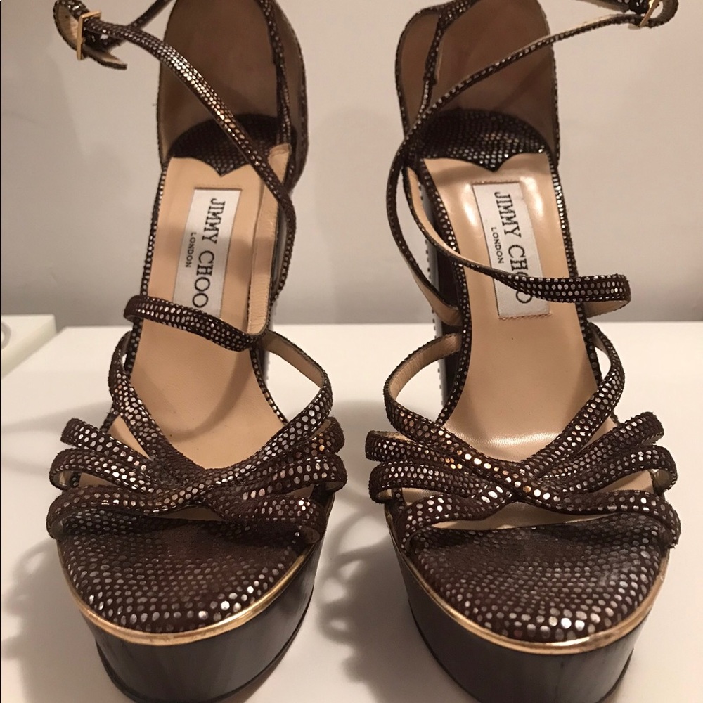 Jimmy Choo brown and gold heels